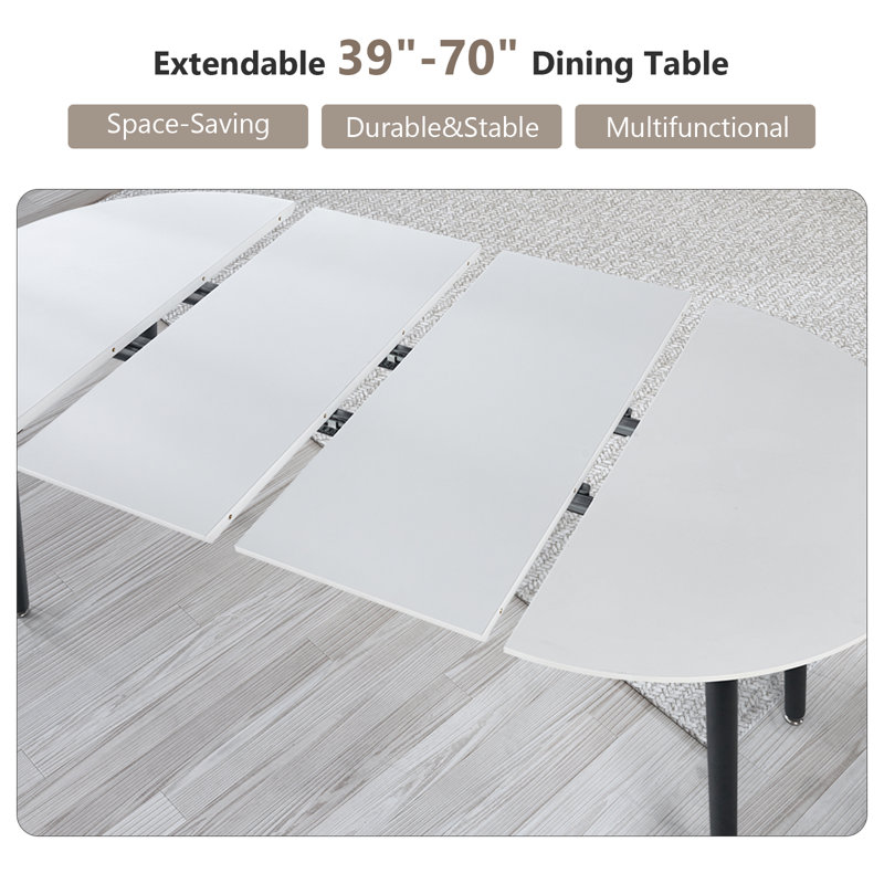 Extensible Dining Table, White, Black