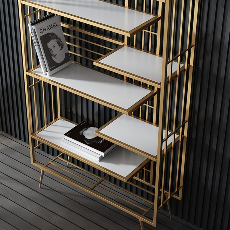Une bibliothèque légère, moderne et créative, (6 tablettes) H 70,8 po x l 47,2 po x P 11,8 po, Doré / Blanc