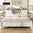 3 Pieces Farmhouse Bedroom Set, King Size Bookcase Bed Frame, 5 Drawer Dresser, 4 Drawers Dresser,White-1655061811-1655061812