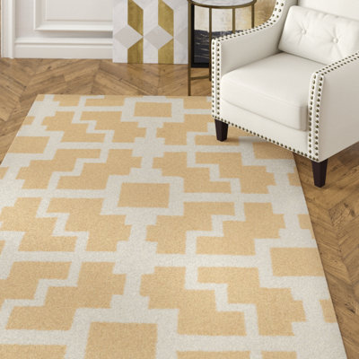 Tapis intérieur / extérieur géométrique ivoire / doré crocheté à la main