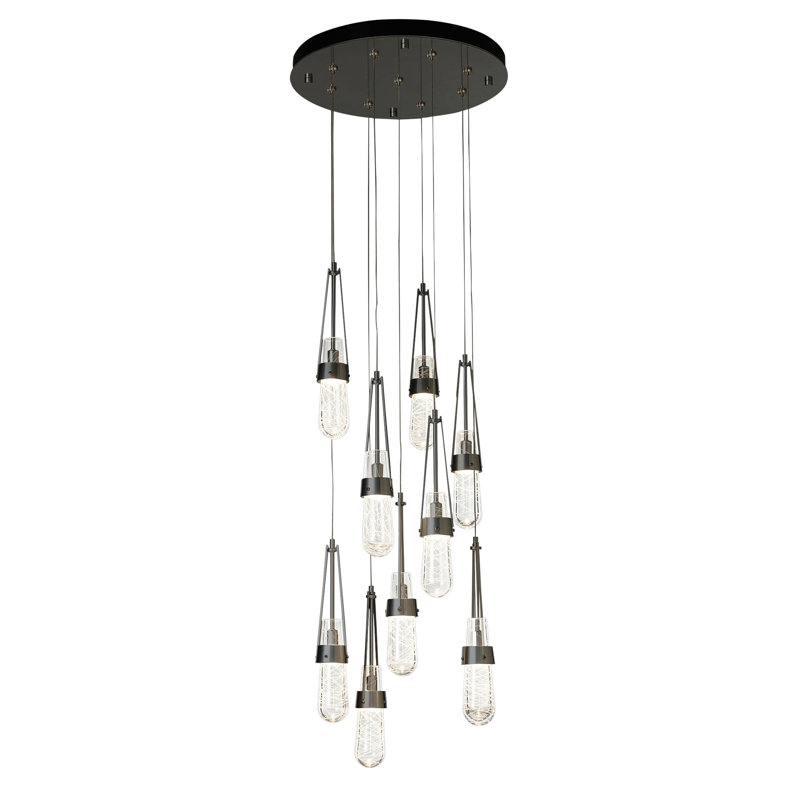 Link 9 - Light Pendant, Black, Standard: 19" to 80", Clear with White Threading Glass
