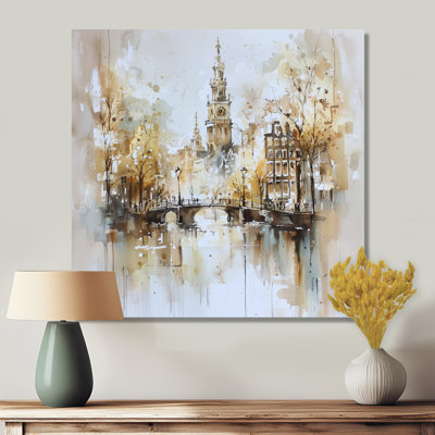 «Watercolor Amsterdam Soft Dreamy Architecture I - Cityscapes», impression sur métal