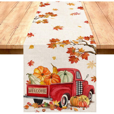 Fall Table Runner Long, Hello Fall Gnomes Burlap Table Runners, Autumn Pumpkins Maple Leaves Harvest Farmhouse Buffalo Plaid Table Cloth Decor For Home Dining Room Party Decorations