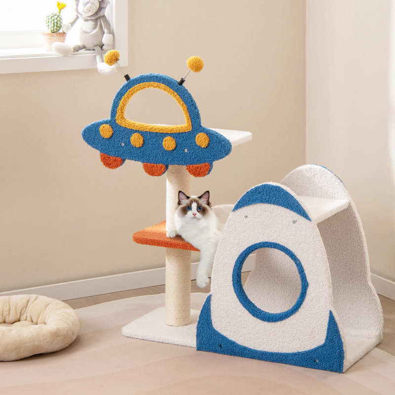 4-Level Cute Cat Tree Tower Activity Center w/ UFO-Shaped Top Perch