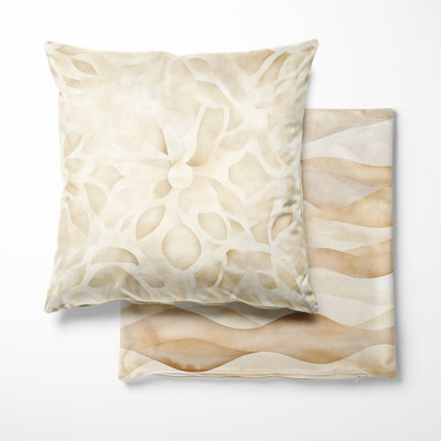 Coussin décoratif marocain 2 pièces - Mandala beige apaisant imprimé pour chambre à coucher