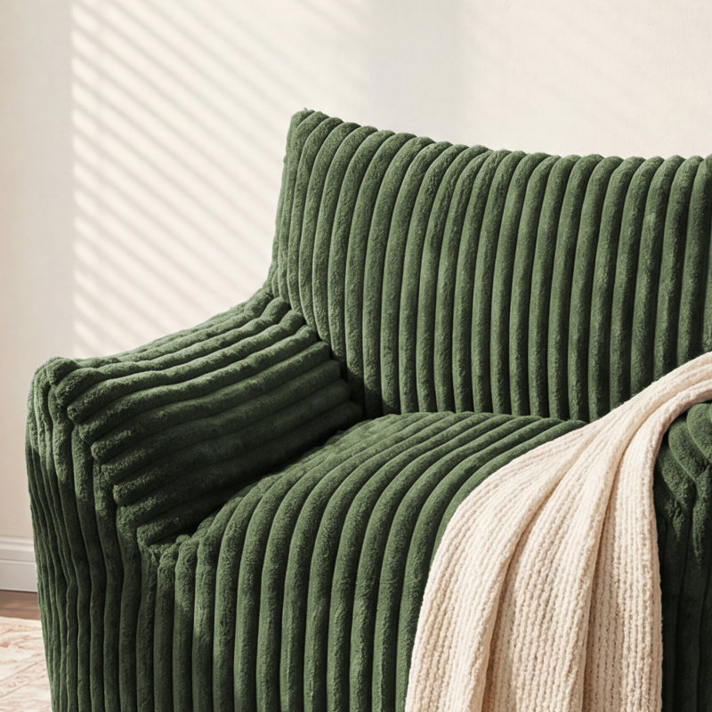 Oversized 46" Compression Corduroy Foam Bean Bag Chair, Green