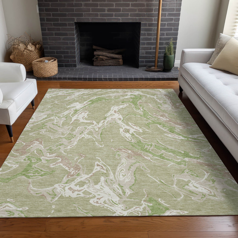 Aloe Green Abstract Flat Woven Washable Rug 2'6" x 3'10"