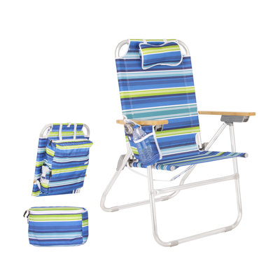 Chaise longue de plage robuste pour adultes, 17 po de hauteur hors sol, inclinable à 4 positions, glacière isolée et pochette de rangement, accoudoirs en bambou, capacité de 300 lb