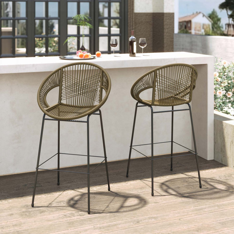 Ensemble de tabourets de bar en osier pour l'extérieur, Vert