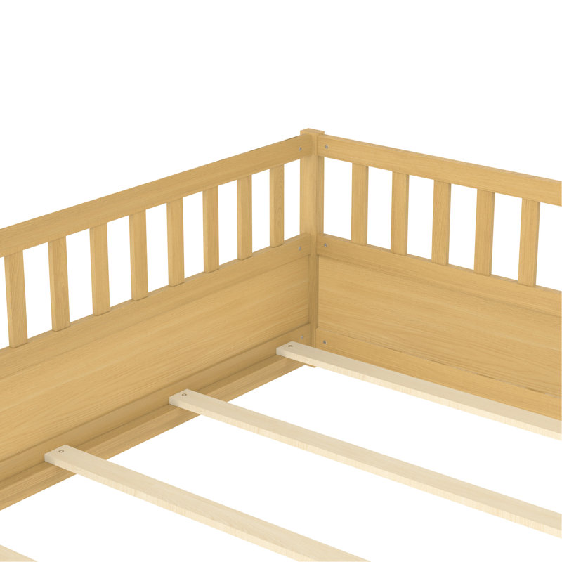 Structure de lit double en pin français avec barrière haute sécurité, porte et lattes de soutien, 79,81 po x 57,73 po x 21,84 po