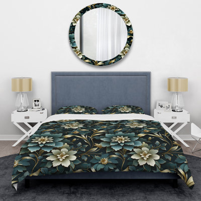 Ornate Victorian Flowers Elegance Geometric Floral Duvet Cover