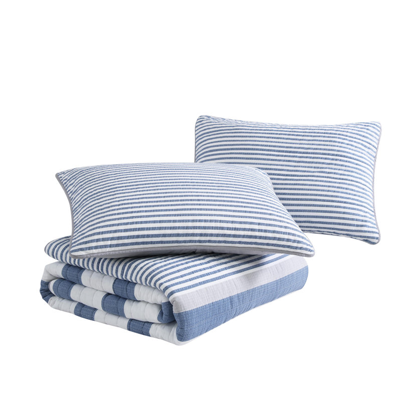 Fairwater Twin Blue Cotton Reversible Quilt Set