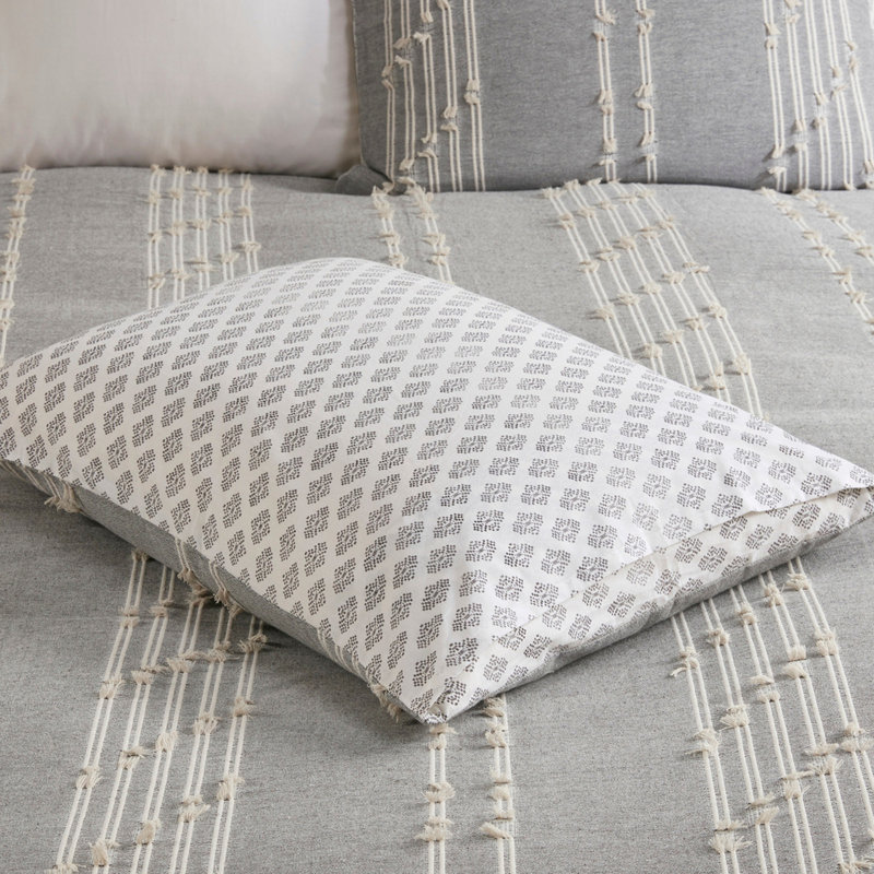 3 Piece Cotton Jacquard Comforter Set Gray