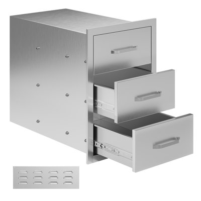 22" D×20" H×14" W Stainless Steel 3-Drawer Outdoor Kitchen Storage Unit