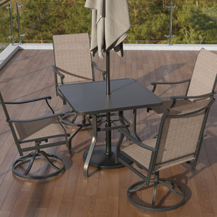 Table de salle à manger carrée en métal avec trou pour parasol de 1,57 pouce, mobilier d'extérieur résistant aux intempéries pour patio et jardin