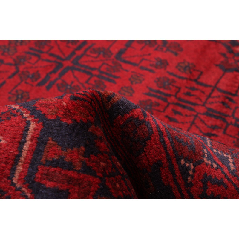 Tapis rouge / noir en laine noué à la main de conception unique 6 pi 7 po x 9 pi 7 po New Age Prampton