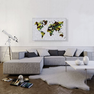 " Green Brown Army Camo World Map " Painting Print
