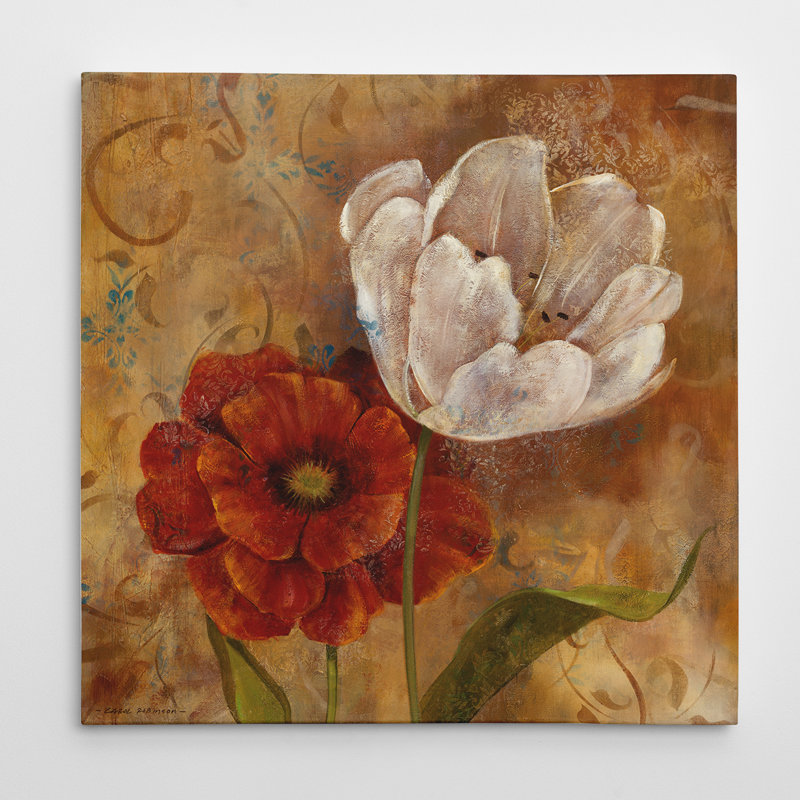 « fleur duet i »-reproduction d’huile sur toile tendue, H 40 po x l 40 po x P 1,5 po