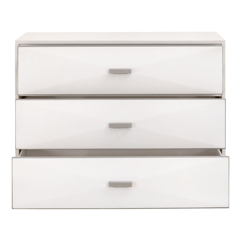 Cream Faux Shagreen 3-Drawer Transitional Nightstand