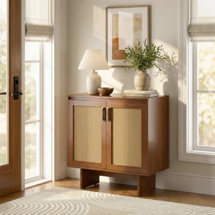 2 Rattan Doors Accent Cabinet, Sideboard Buffet Cabinet With Storage