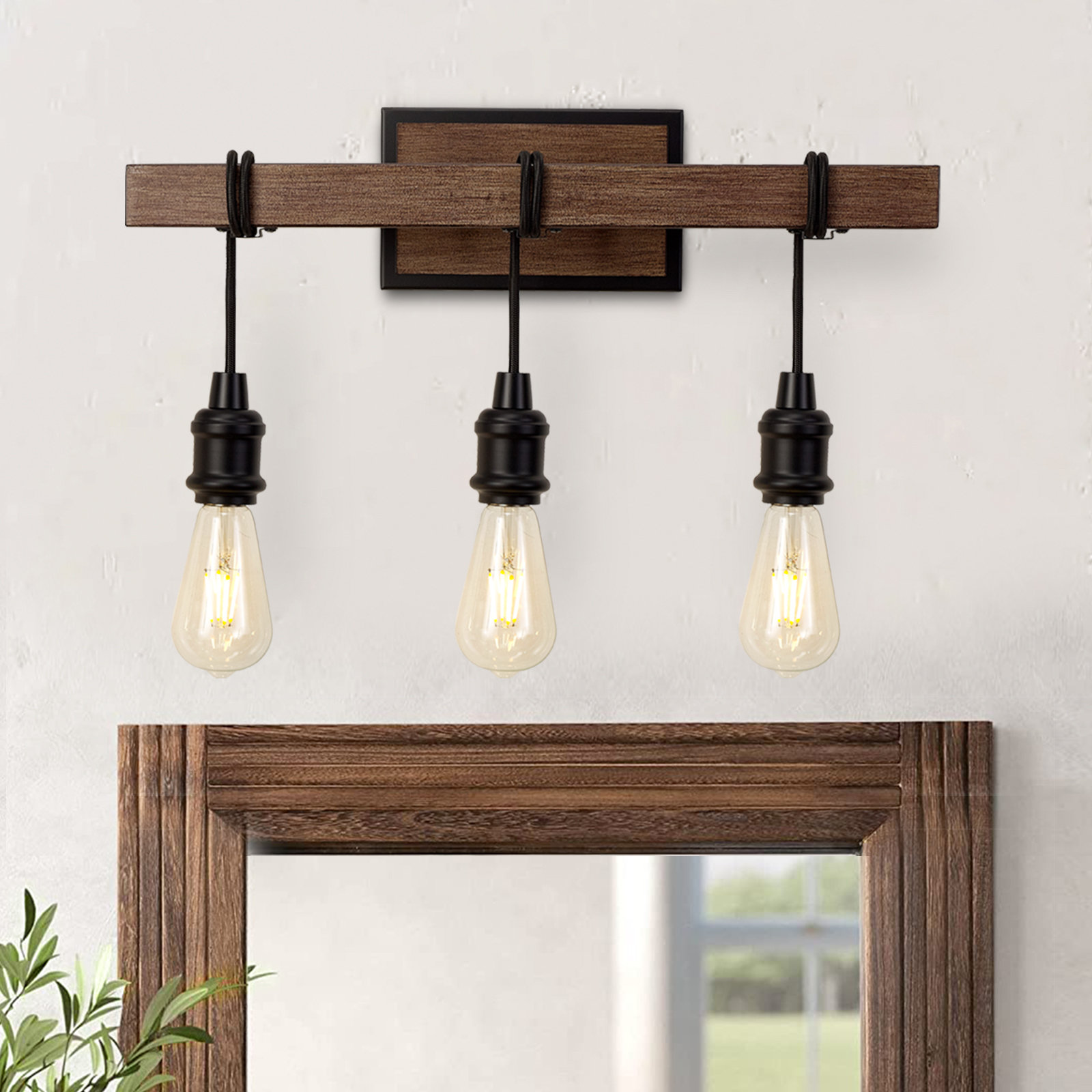 Millwood Pines Bucharest Dimmable Black + Wood Grain Vanity light ...