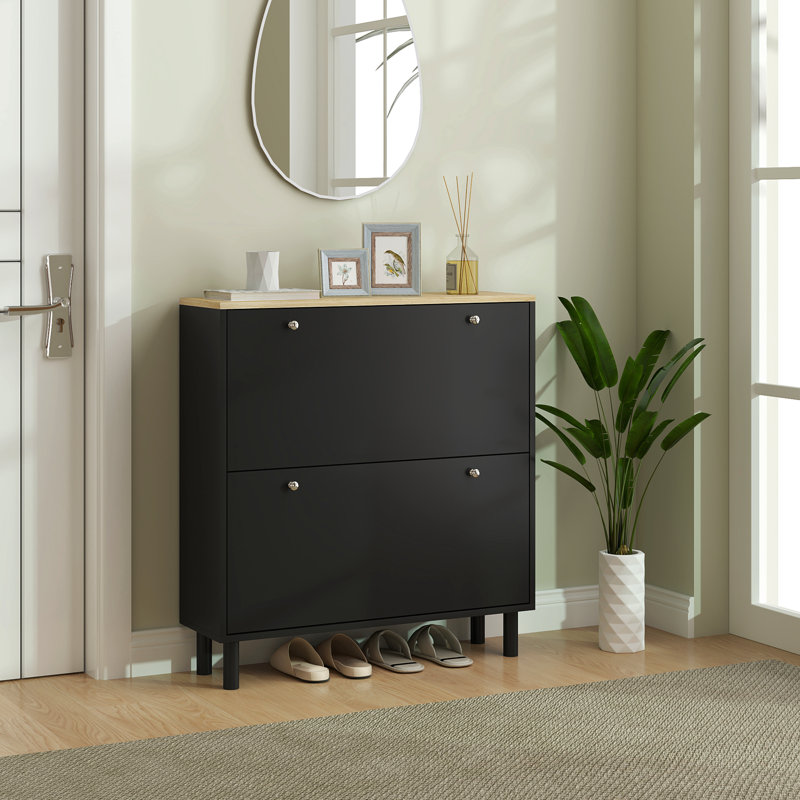 Armoire de rangement étroite pour chaussures avec tablettes réglables, Noir, noir, noir, noir