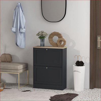 Armoire à chaussures mince et moderne avec 2 tiroirs rabattables