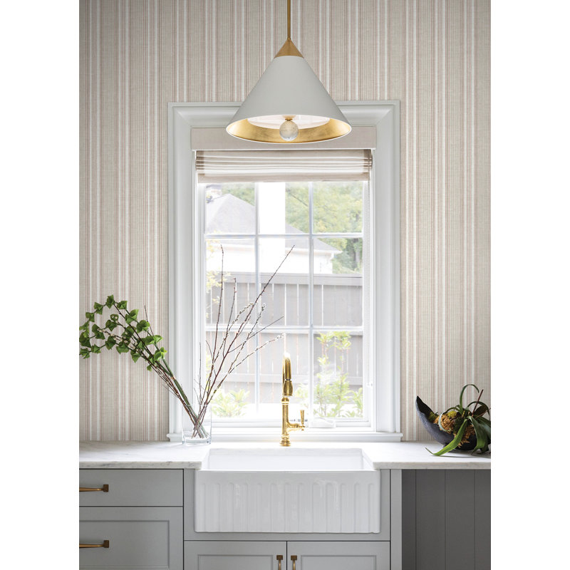 Ayanna Light Green Striped Wallpaper, Red