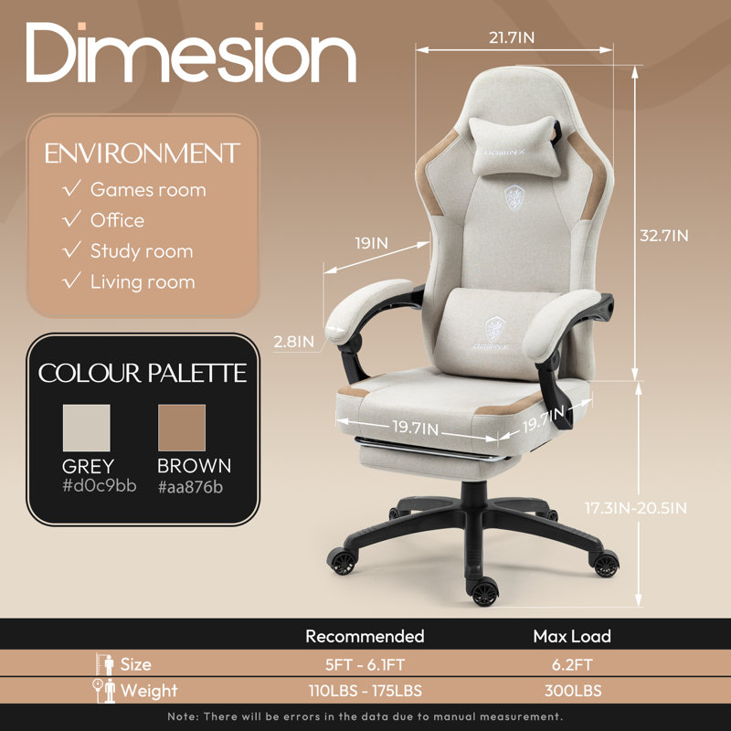 Chaise de jeu Dowinx en tissu avec coussin à ressorts ensachés, chaise d'ordinateur respirante, 300 lb, Beige