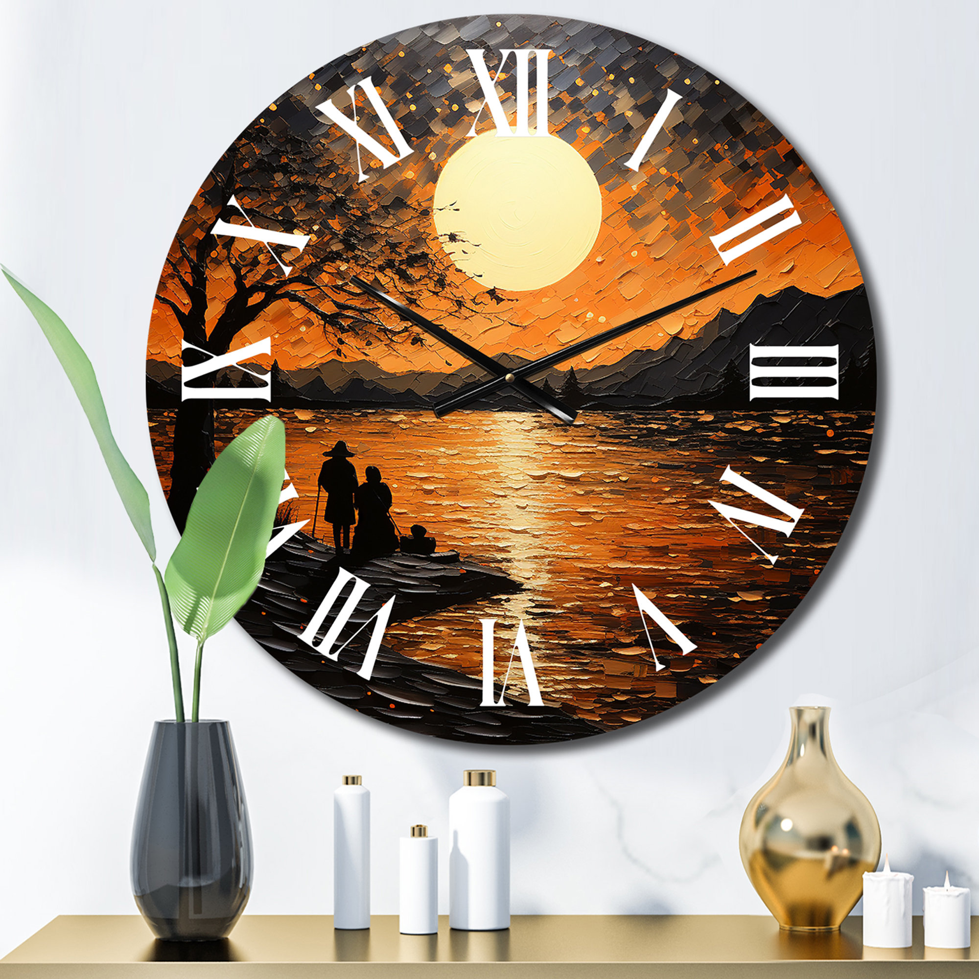 East Urban Home Beach Silhouettes Sunset VI - Beach Wall Clock | Wayfair
