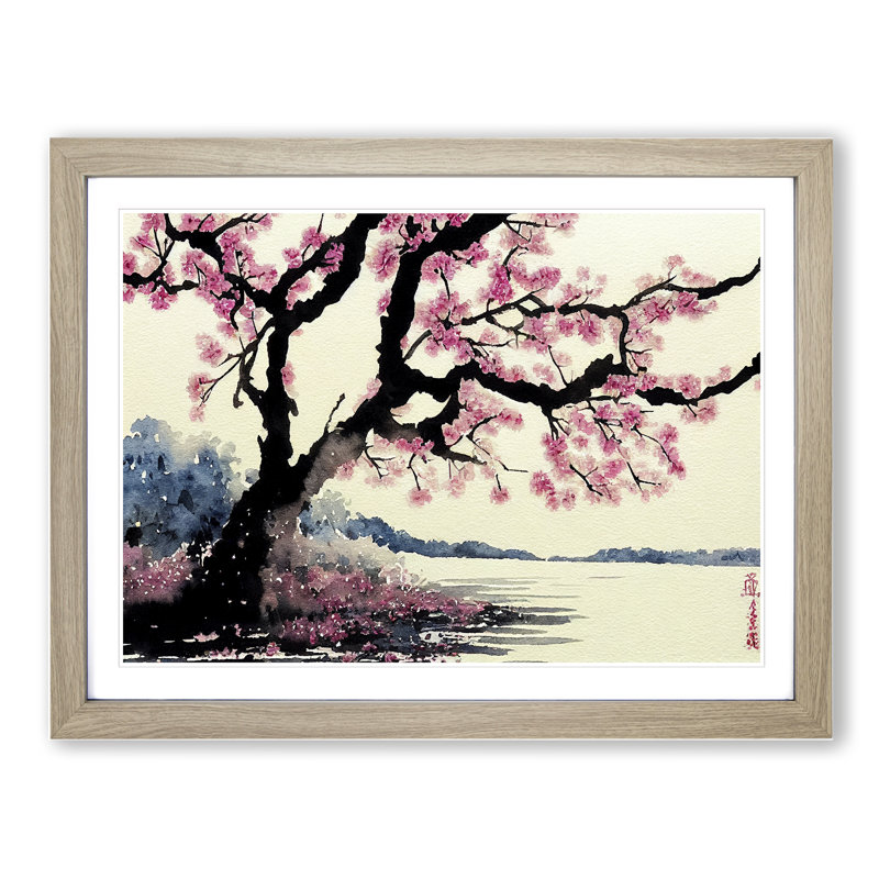 Bedazzled Cherry Blossom Tree - Single Picture Frame Painting, 25cm H x 34cm W x 2cm D, Oak Framed