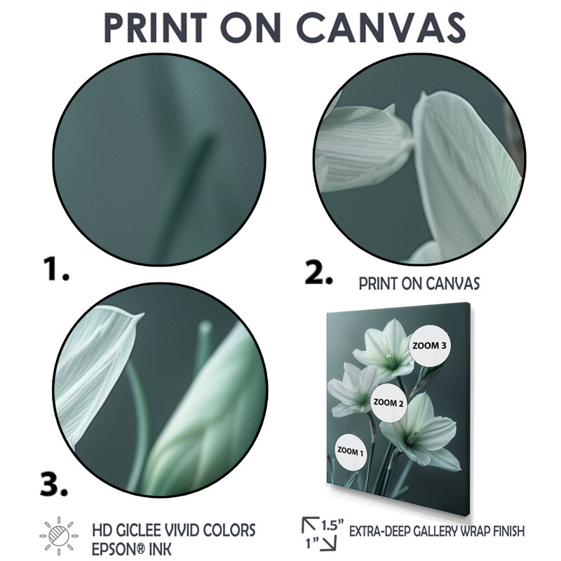 Jonquilles monochromes grises et blanches Photo II - Jonquilles murales, salon, Toile tendue, H 16 po x l 32 po