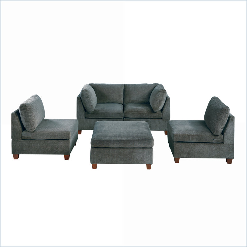 Ensemble de canapé modulaire 5 pièces gris ardoise modulaire | Tissu chenille | Cadre en bois massif