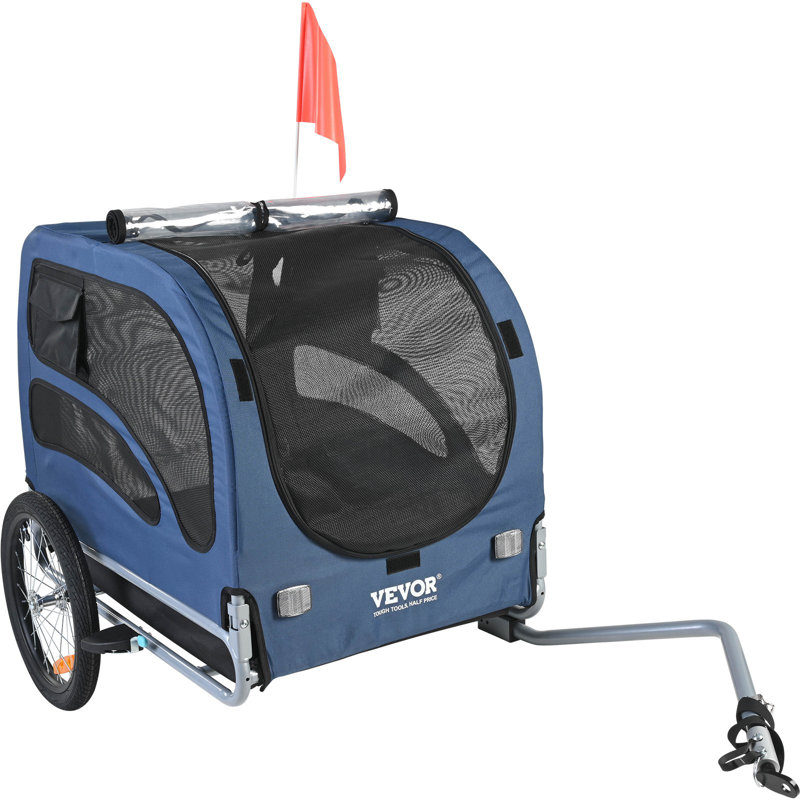 Porte-vélos pour chien / remorque / chariot pour animaux de compagnie, supporte 100 lb, roues à dégagement rapide, coupleur universel, cadre pliable, bleu / noir