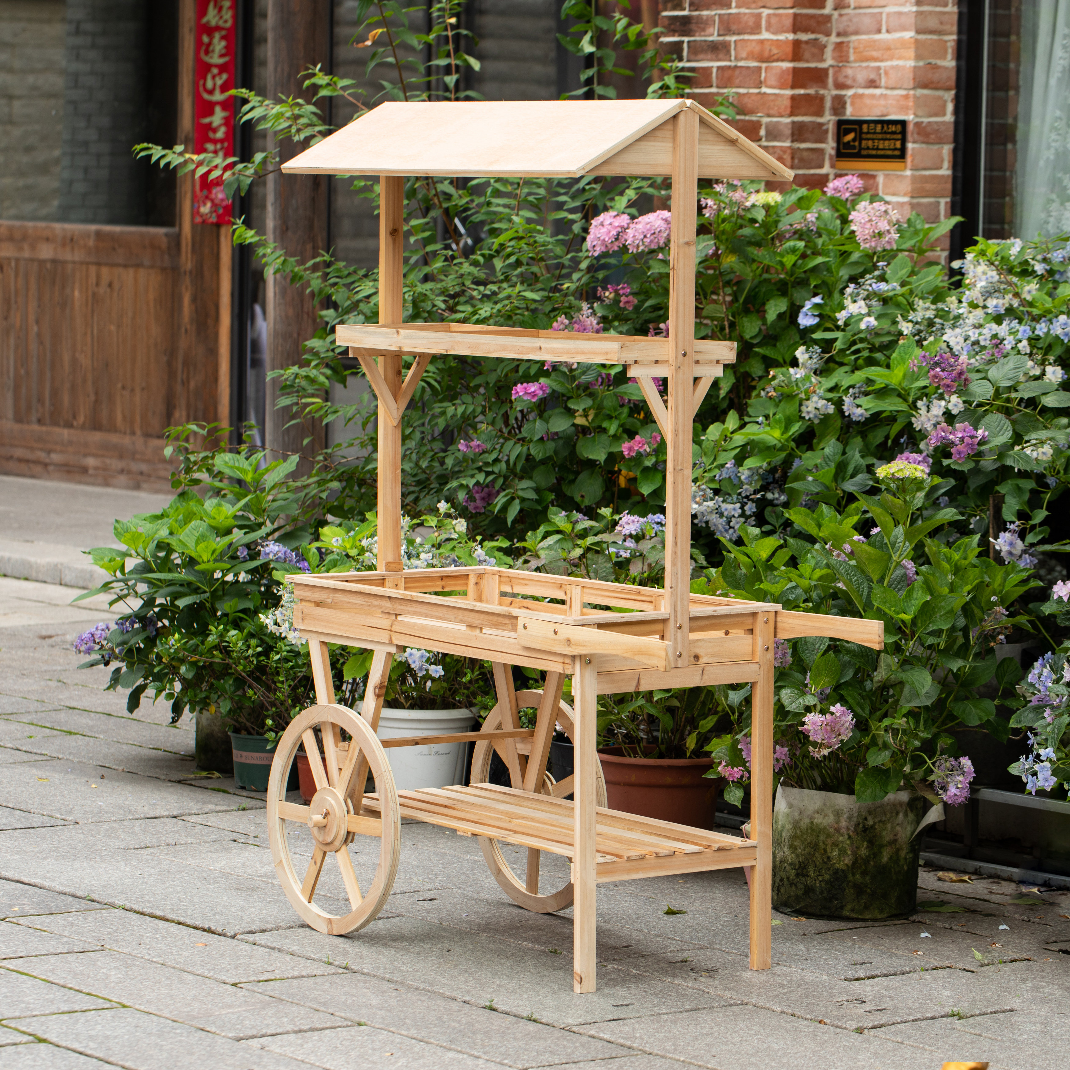 Arlmont \u0026 Co. Large Wooden 3 Tier Rolling Table Cart With 2 Wheels For Home  Decor Modern Wagon With Shelves For Display Rack, Coffee Station, Food ..., image size:3500x3500