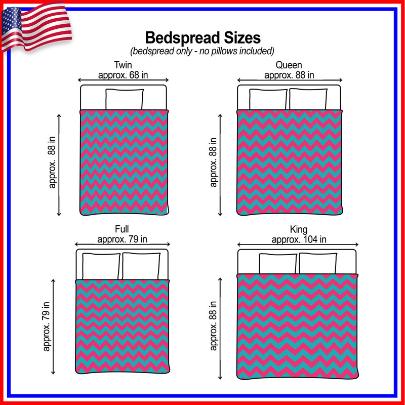 Pink Blue Zigzag Quilted Bedspread All Sizes, Twin