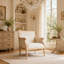 Fauteuil d'appoint français avec cadre en bois et revêtement en lin-478960863