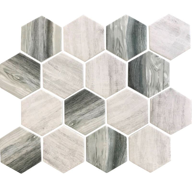 2.8" x 2.8" Glass Mosaic Wall & Floor Tile, Gray Wood