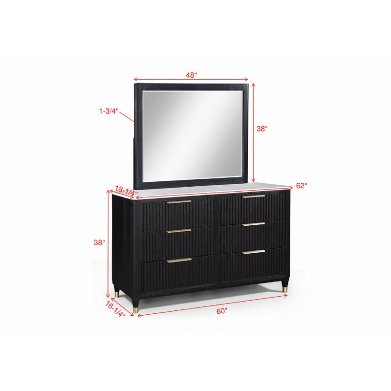 Ensemble de meubles de chambre à coucher en bois de conception moderne en bois (sans miroir) 1 tiroir 6 tiroirs noir blanc