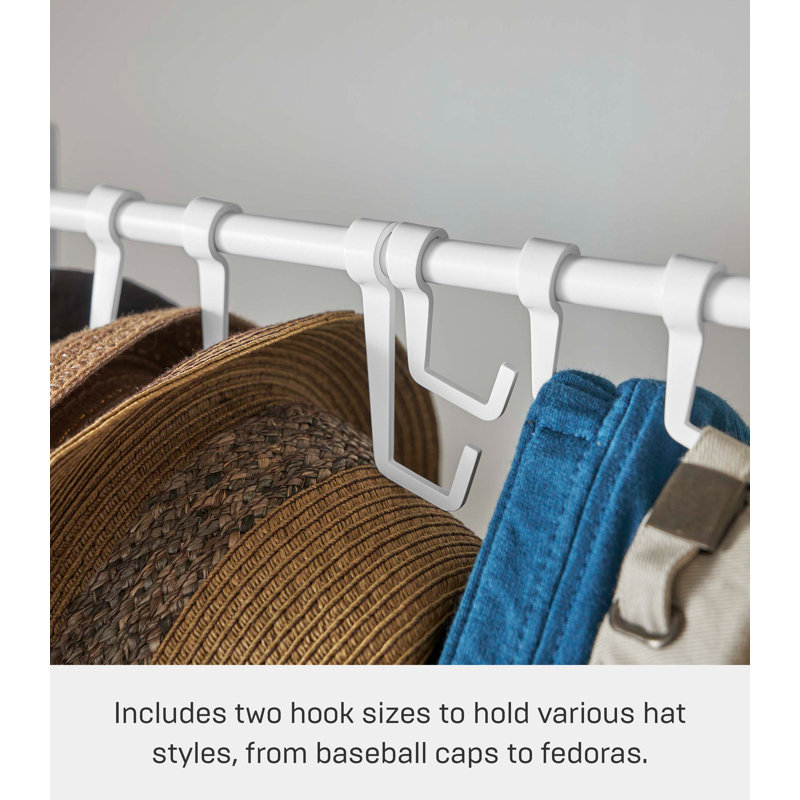 White Adjustable Steel Hat Hanging Organizer with Hooks