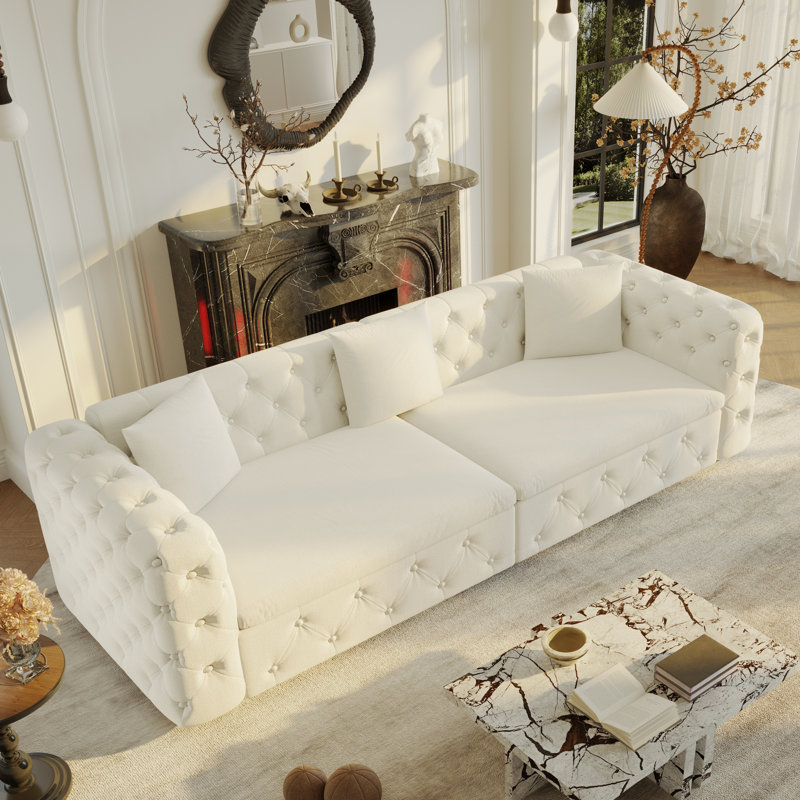 Très grand canapé-lit multifonctionnel de 89 po, Beige / Blanc