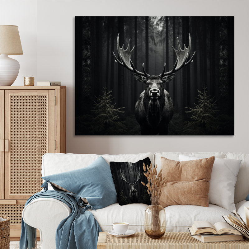 Black White Moose Monochrome Framed On Canvas Print, Toile tendue, H 24 po x l 32 po x P 1 po