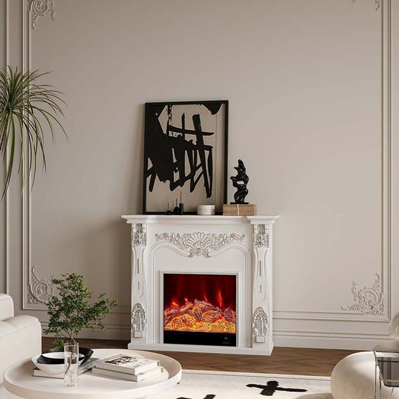 Foyer électrique blanc en bois massif