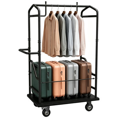 Heavy-Duty Hotel Luggage Cart, 1200 lb Capacity Bellman Trolley with Hanging Bar, Locking 360° Wheels and Anti-Collision Bumper