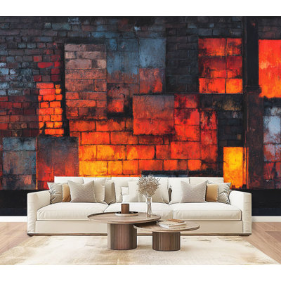 Brick Wallpaper Peel and Stick Mystical Brick Wall Art Geometric Shadows Crimson Gradient Wall Murals 69"H x 96"W Removable PVC Wall Paper Self-Adhesive Wall Decor for Bedroom Living Room Home Office