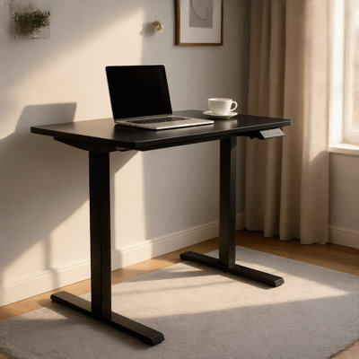 Black Top And Frame Integrated Electric Height Adjustable Desk Works For Home Office Sit-Stand Computer Setup