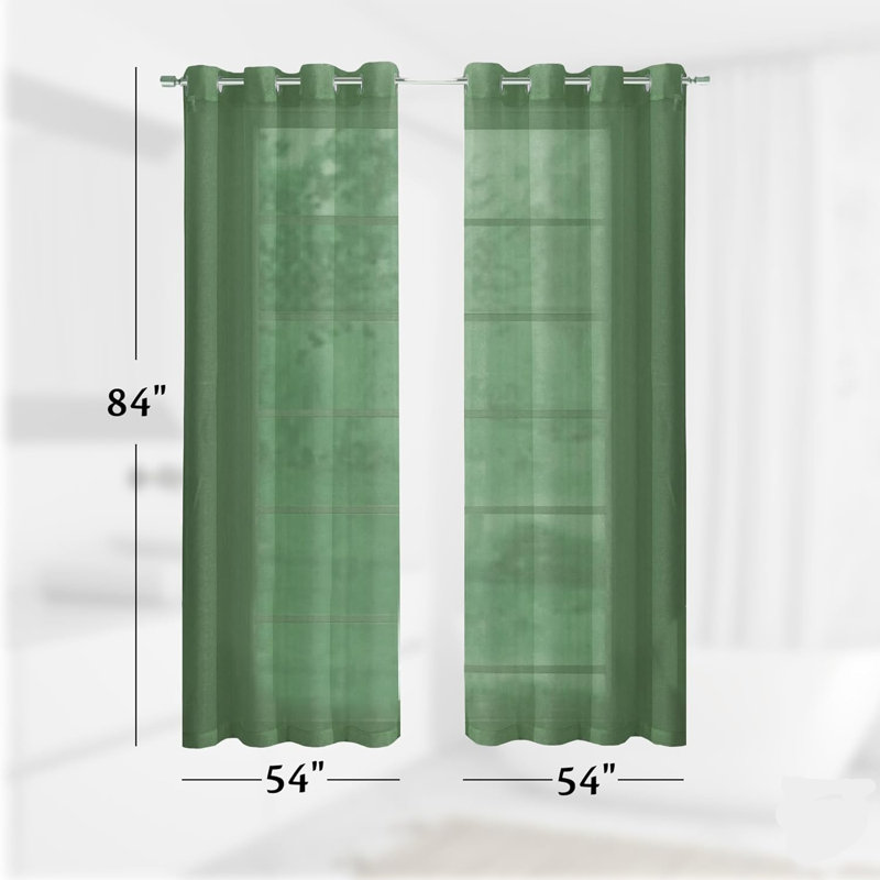 Cheala Solid Sheer Curtains for Living Room and Bedroom 54"W x 84"L Window Sheers Window Drapes, Sage