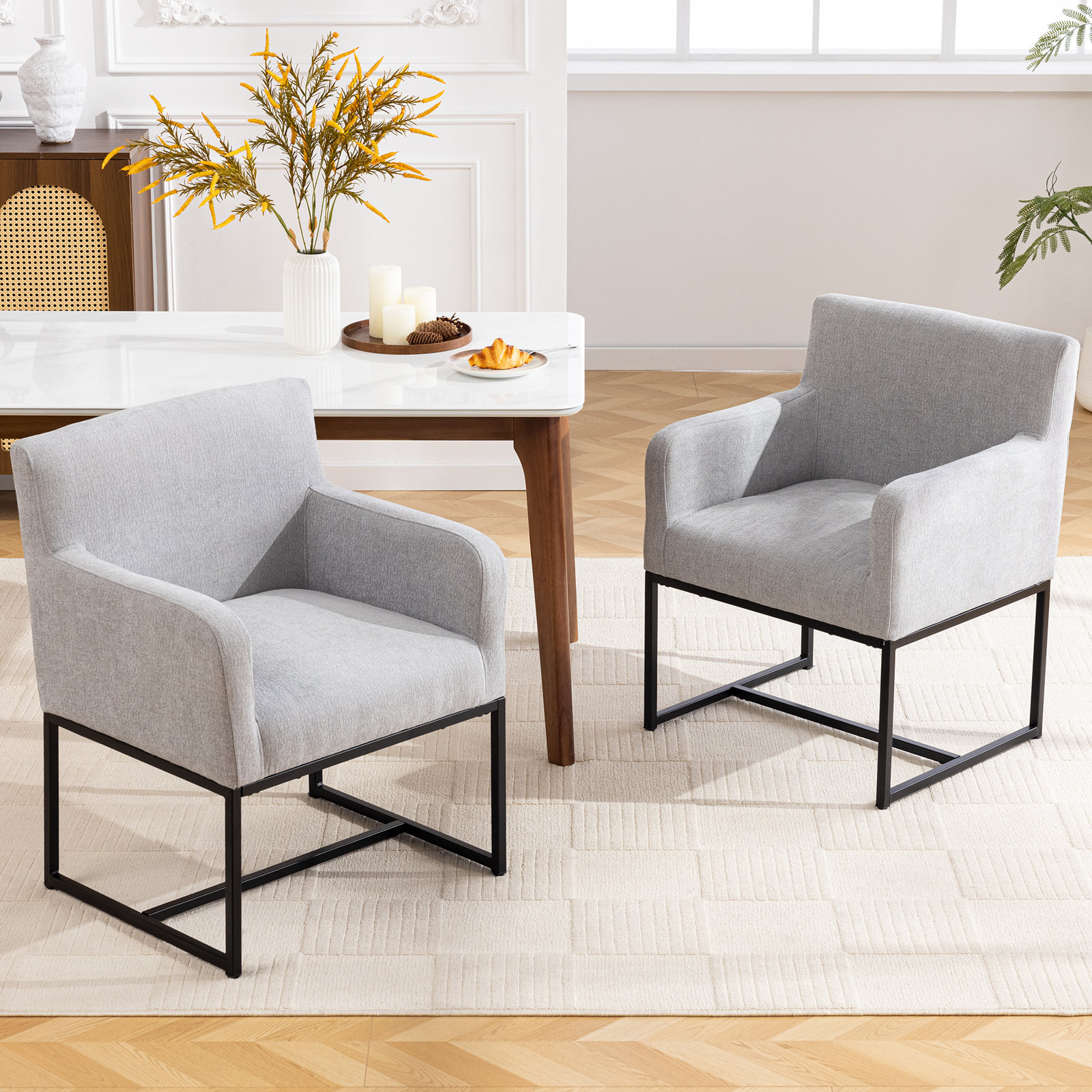 18.9" H Upholstered Armchairs with Metal Base, LightGray