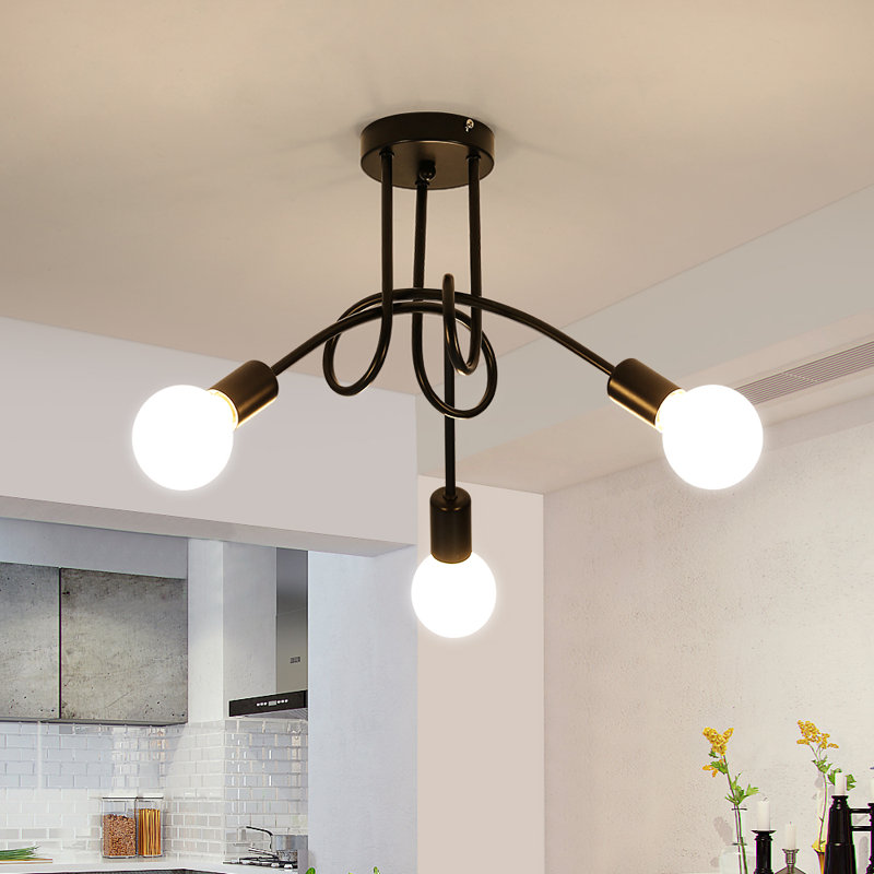 Saddlebrooke 3-Light 40cm Sputnik Semi Flush Mount Ceiling Light, Black