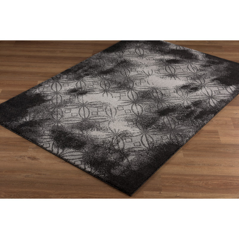 Rug Branch Layla 4' x 6' (3'9" x 5'6") Black/Grey Distressed Lattice  Indoor Area Rug, Traditional, Medium Pile, Stain-Resistant Carpet - Living Room, Bedroom, Dining Room, and Kitchen